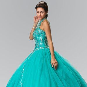 NEW FLOOR LENGTH SLEEVELESS TULLE BALL GOWN EMBROIDERED WITH RHINESTONES GL2348